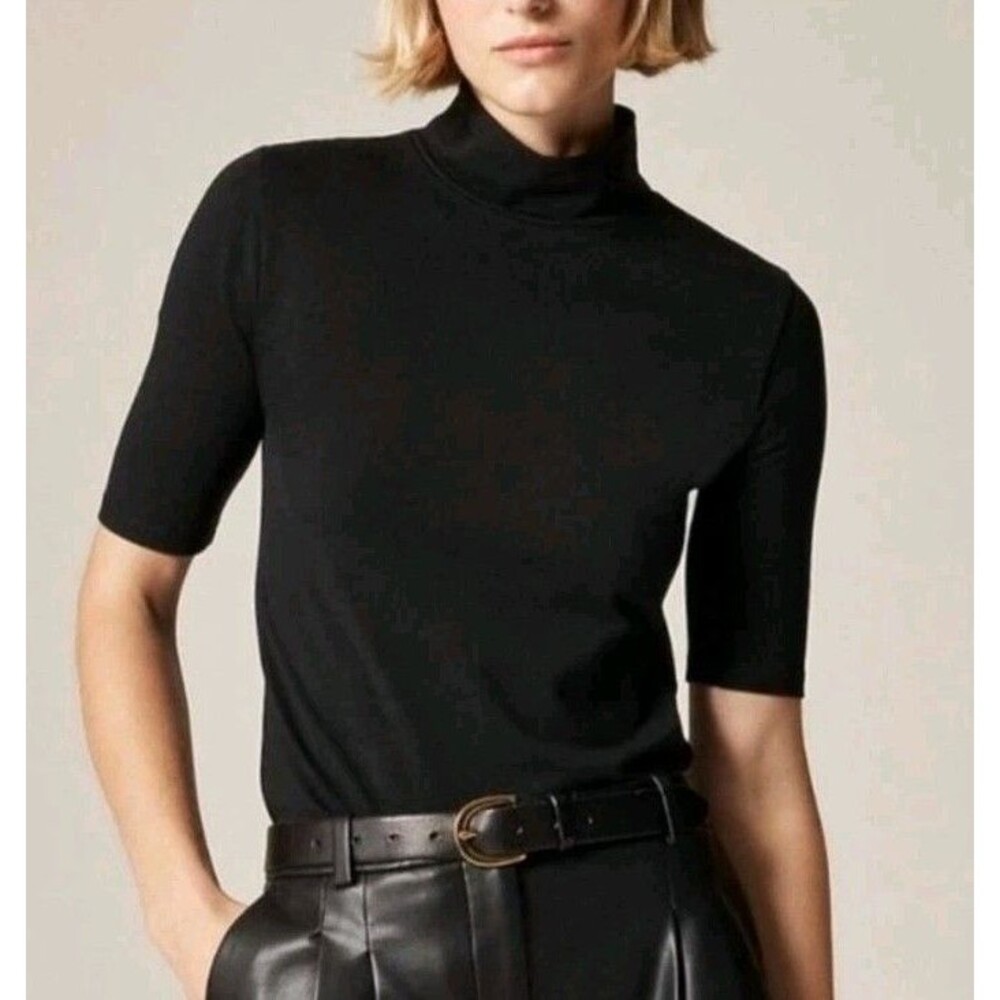J.Crew Stretch Cotton-blend Mockneck Elbow-sleeve T-shirt Black CN169 Size S NWT